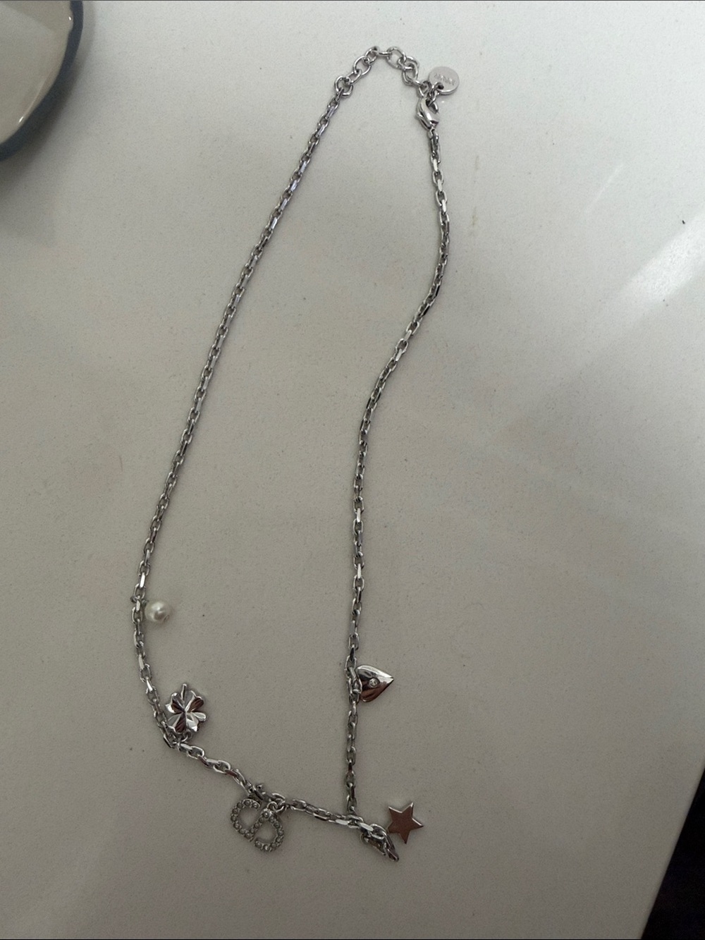 Dior Silver-Tone Charm Necklace with Pearl and Star Accents